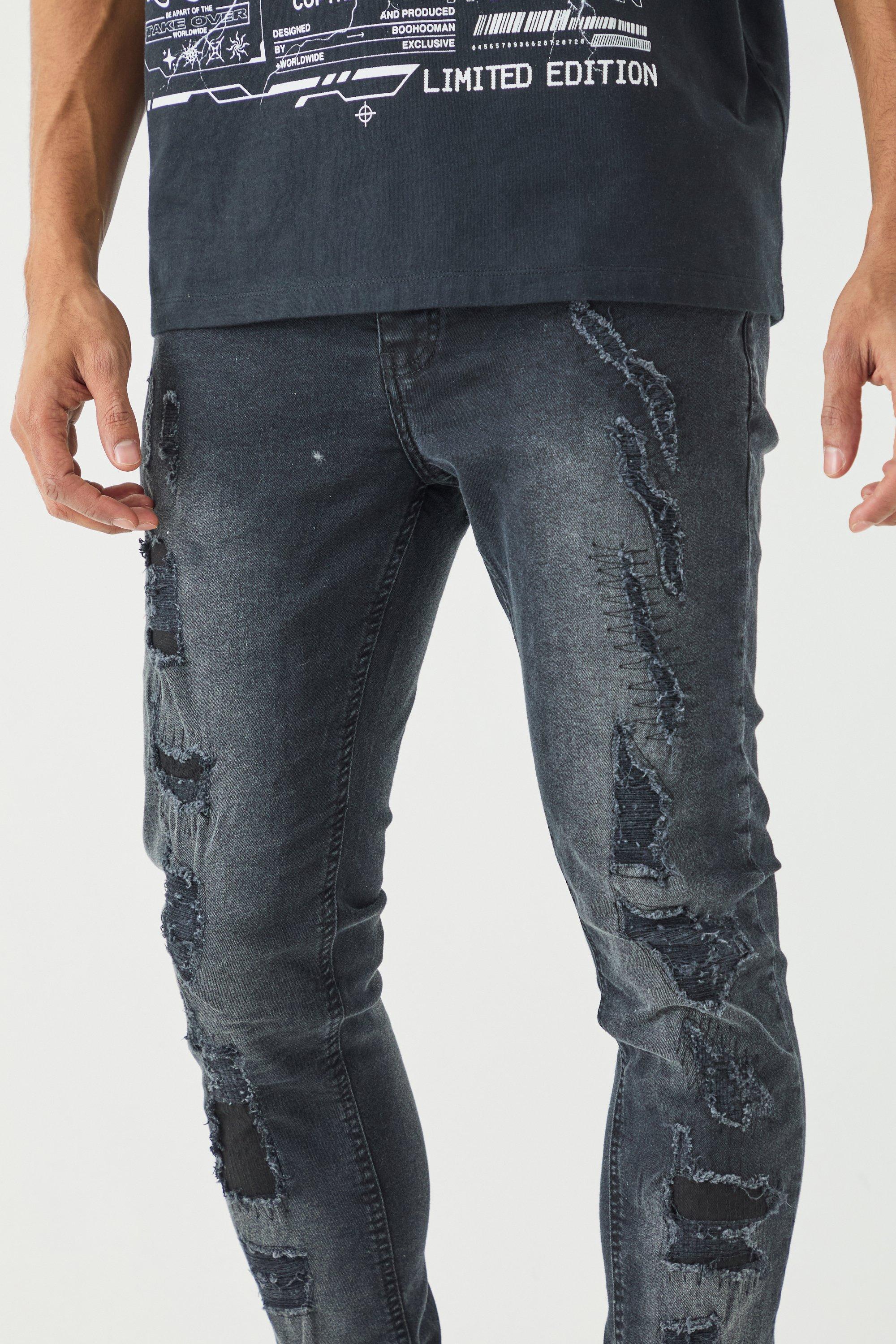 Black cut up skinny best sale jeans mens